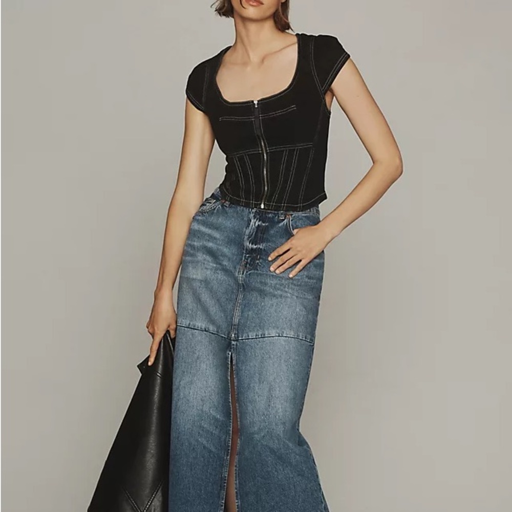 Anthropologie Black Zip-Front Corset Top
